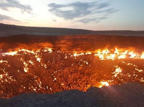 Backpacking in Turkmenistan: Camping at the Darvaza Gas Crater, Karakum Desert Backpacking in Turkmenistan: Camping at the Darvaza Gas Crater, Karakum Desert