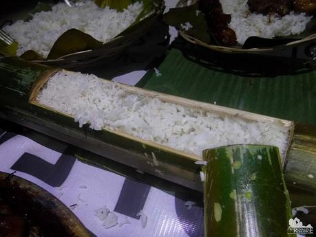 Rice cooked in a bamboo