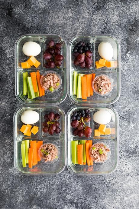 Tuna Protein Box lined up in meal prep containers