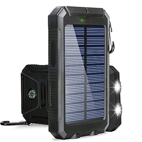 Solar Charger, BESWILL 10000MAH Solar Phone Charger Waterproof Portable External Battery Pack Dual USB Solar Power Bank with 2 Flashlights Carabiner and Compass for iPhone and Other Smart Devices