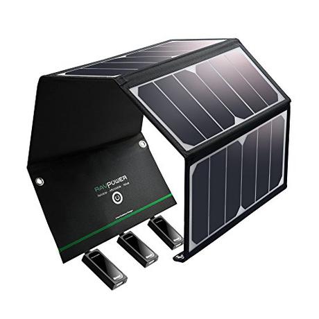 Solar Charger RAVPower 24W Solar Panel with Triple USB Ports Waterproof Foldable for Smartphones Tablets and Camping Travel