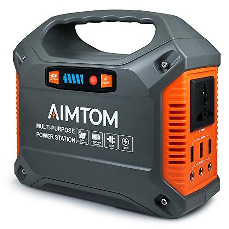 AIMTOM Portable Solar Generator, 42000mAh 155Wh Energy Inverter Supply, Emergency Backup Battery Box with Flashlights, Power Station for Camping, Home, CPAP, Car (110V AC Outlet, 3x12V DC, 3x USB)
