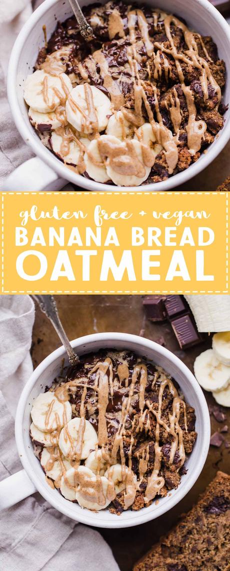 This Banana Bread Oatmeal is sweetened with JUST a ripe banana - no additional sweetener needed! It's loaded with cinnamon and tastes like a creamy version of banana bread - what more could you want?! This easy breakfast recipe is gluten-free and vegan, too.