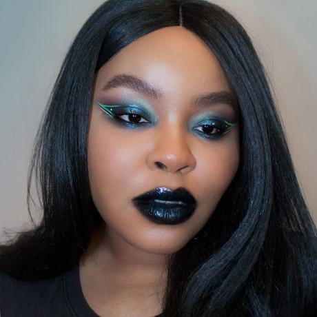  smokey eye makeup, black lipstick 