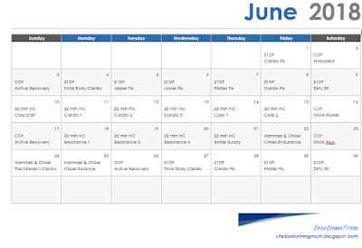 Cross Training Calendar for June 2018