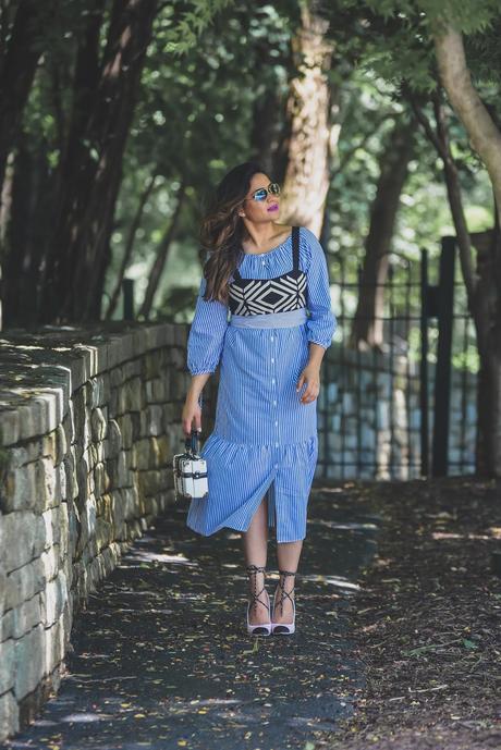 Seersucker dress, fashion blogger, stripes dress, vested, crop top layering outfit. street style, ray ban sunglasses. aldo sporty heels, box clutch bag, myriad musings Seersucker dress, fashion blogger, stripes dress, vested, crop top layering outfit. street style, ray ban sunglasses. aldo sporty heels, box clutch bag, myriad musings