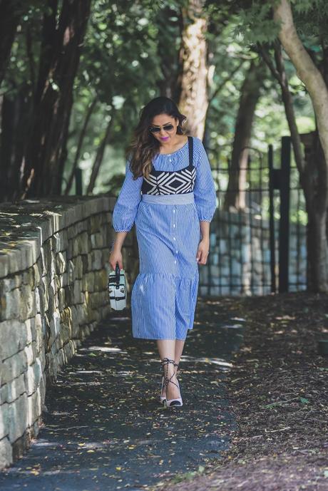Seersucker dress, fashion blogger, stripes dress, vested, crop top layering outfit. street style, ray ban sunglasses. aldo sporty heels, box clutch bag, myriad musings Seersucker dress, fashion blogger, stripes dress, vested, crop top layering outfit. street style, ray ban sunglasses. aldo sporty heels, box clutch bag, myriad musings