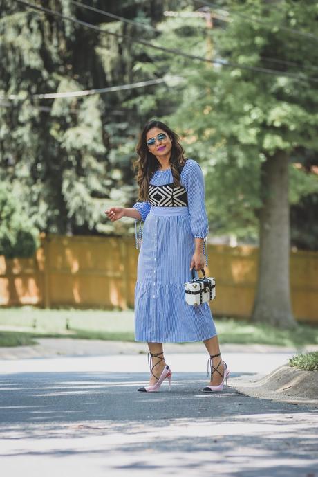 Seersucker dress, fashion blogger, stripes dress, vested, crop top layering outfit. street style, ray ban sunglasses. aldo sporty heels, box clutch bag, myriad musings Seersucker dress, fashion blogger, stripes dress, vested, crop top layering outfit. street style, ray ban sunglasses. aldo sporty heels, box clutch bag, myriad musings
