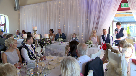 the page boy makes his own impromptu speech during the wedding breakfast at the blue mallard