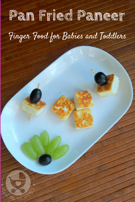 Paneer makes a great finger food for babies over 8 months, and this pan fried paneer cubes recipe is a nice snack for babies and toddlers!