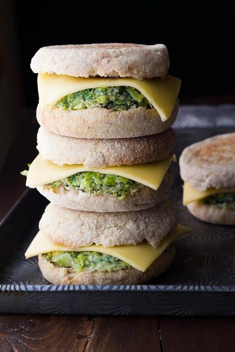 Time Saving Healthy Breakfast Recipes; freezer breakfast sandwiches stacked
