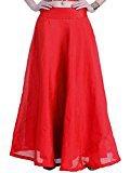 Vastraa Fusion Women Solid Red Chanderi Maxi Skirt/ Long Skirt