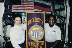 Mike Anderson and Bonnie Dunbar flew together on STS-89 in 1998. They both graduated from University of Washington. Anderson was killed in the Columbia accident, in 2003.