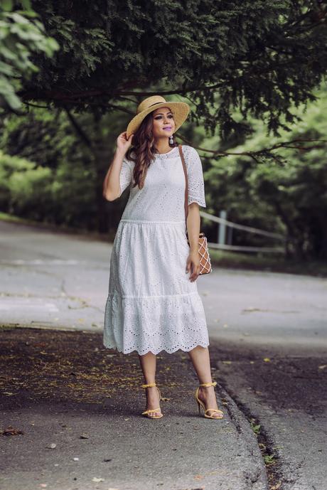 a southern belle, chicwish white eyelet dress, chichwish review, fashion blogger, style, sumer style, whote after labor day, instacool, ootd, yellow target sandlas, who what wear sandals, myriad musings 