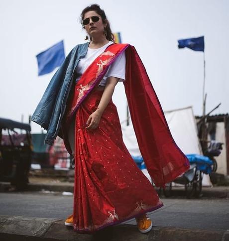 Saree with sneaker