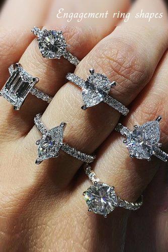  engagement ring shapes solitaire diamonds pave band white gold