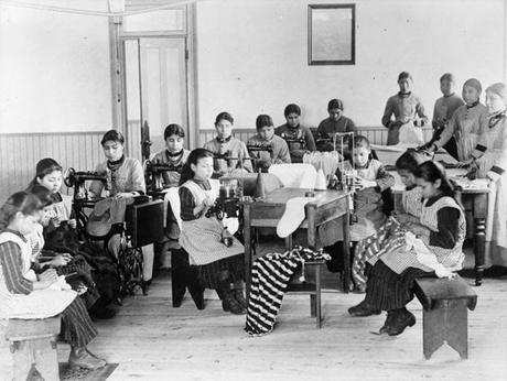 Children at a residential school in Fort Resolution, Northwest Territories, are seen in this undated photo. 