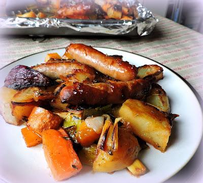 Sticky Sausage Tray Bake
