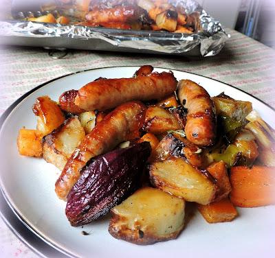 Sticky Sausage Tray Bake