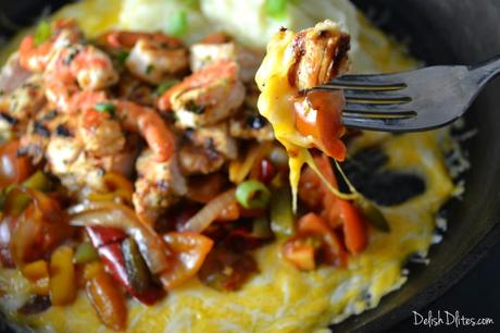 Sizzling Cheesy Chicken and Shrimp