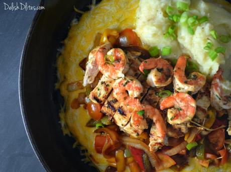Sizzling Cheesy Chicken and Shrimp