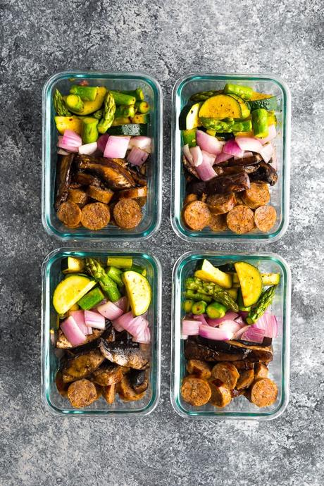 Low Carb Breakfast Meal Prep Bowls arranged on gray background