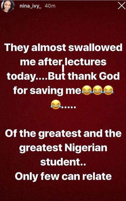 BBNaija’s Nina Shares Her Experience As She Resumes For Lectures In IMSU