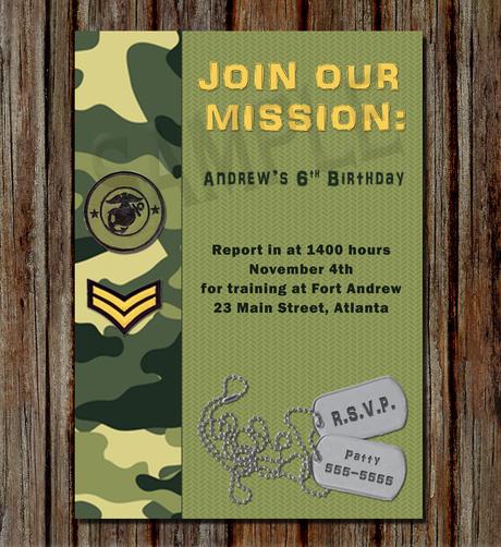 Soldier Birthday Party Invitations