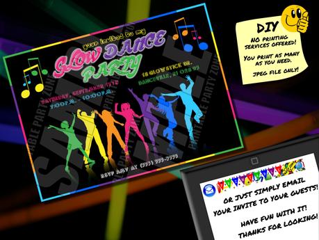 Neon Dance Party Invitations