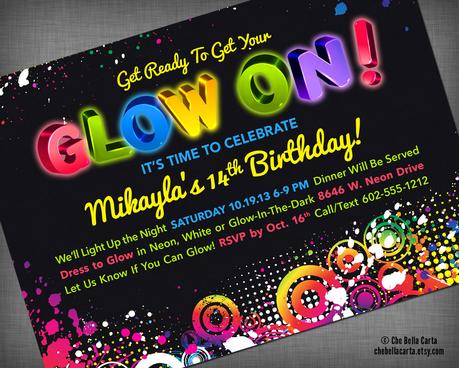 Neon Dance Party Invitations