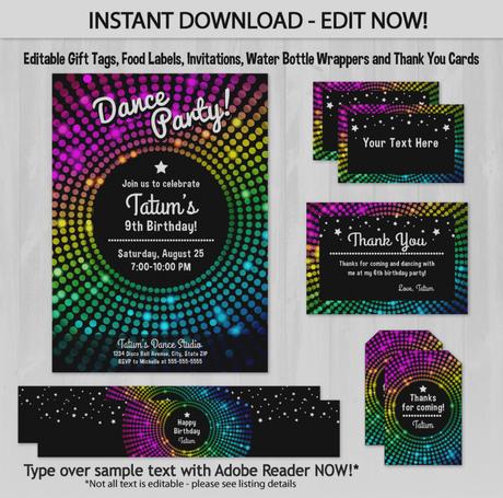 Neon Dance Party Invitations