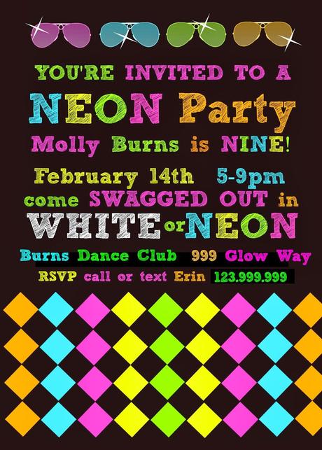 Neon Dance Party Invitations