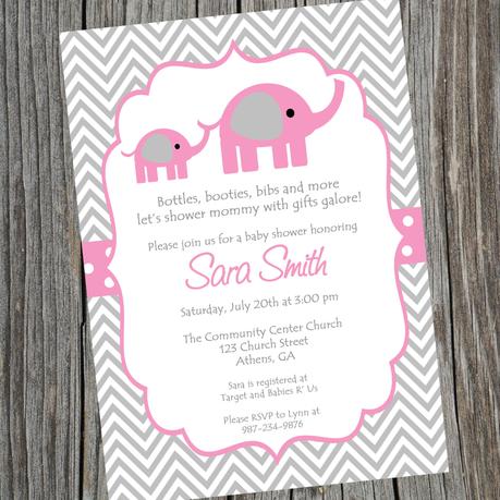 Pink Chevron Baby Shower Invitations