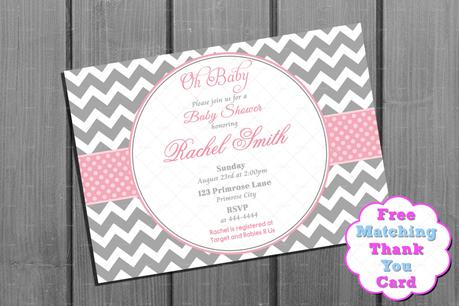 Pink Chevron Baby Shower Invitations