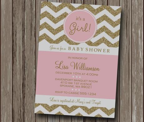 Pink Chevron Baby Shower Invitations