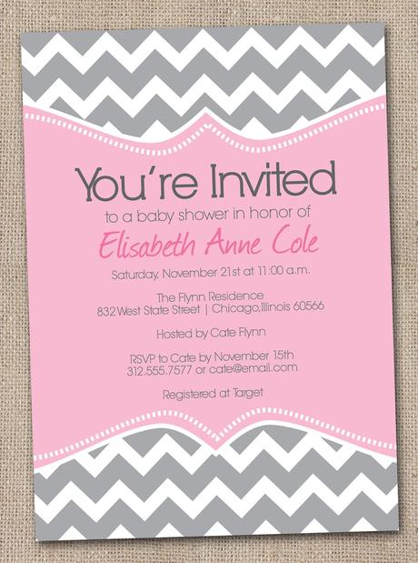 Pink Chevron Baby Shower Invitations