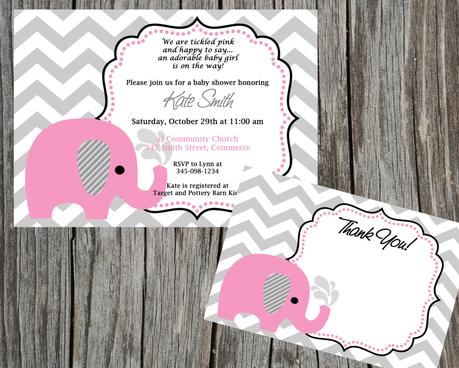 Pink Chevron Baby Shower Invitations