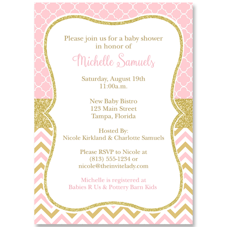 Pink Chevron Baby Shower Invitations