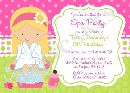 Girls Spa Birthday Party Invitations