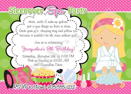 Girls Spa Birthday Party Invitations