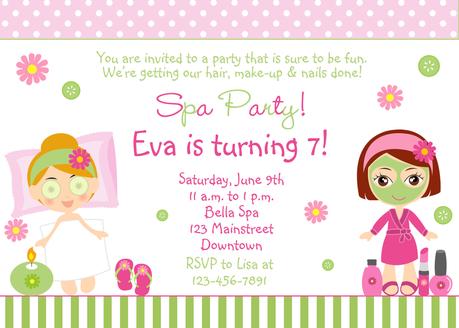 Girls Spa Birthday Party Invitations