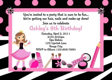 Girls Spa Birthday Party Invitations