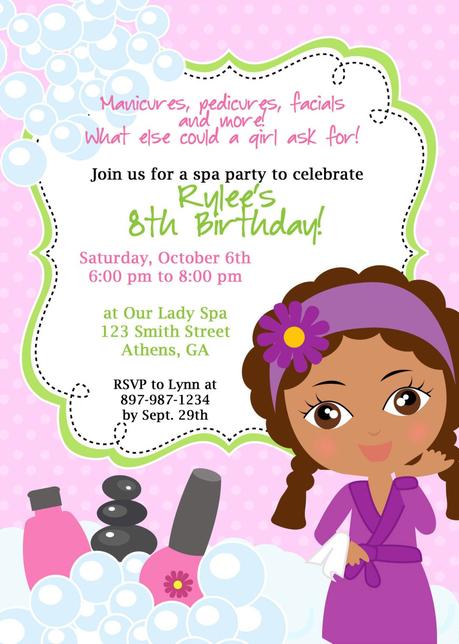 Girls Spa Birthday Party Invitations