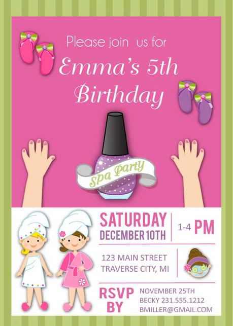 Girls Spa Birthday Party Invitations