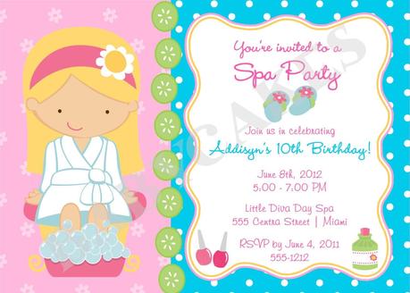 Girls Spa Birthday Party Invitations