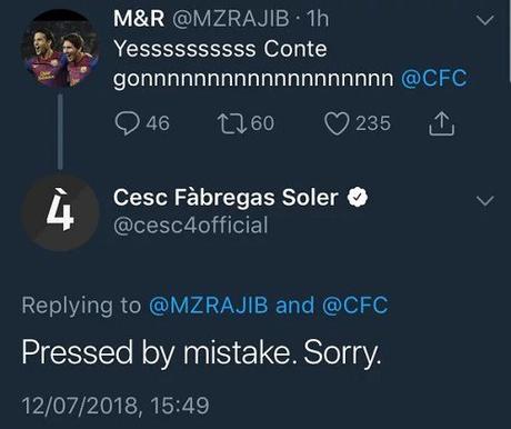 How Fabregas Celebrated Conte’s Sack As Chelsea Manager