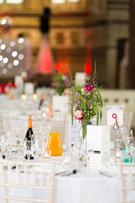 St Stephens Hampstead Heath Wedding Venue table details with windflowers