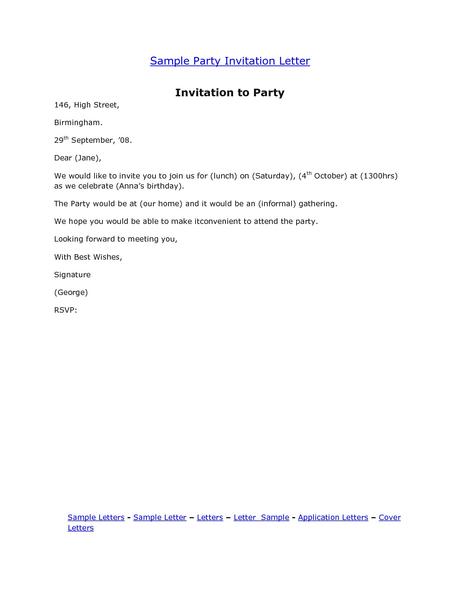 Party Invitation Sample Email