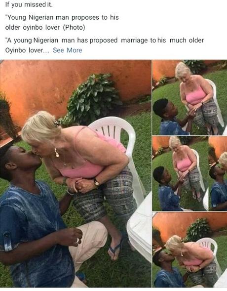 Young Man Proposing And Shares A Kiss With His Elderly Oyinbo Lover (Photos)