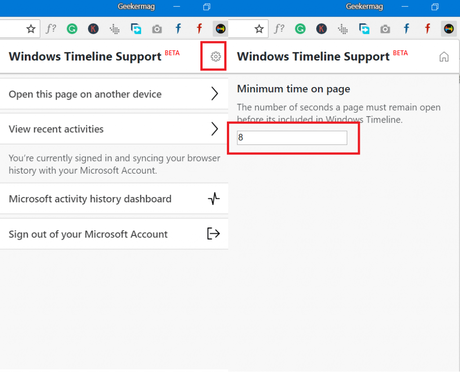 How to Integrate Windows 10 Timeline in Chrome and Firefox windows timeline support settings